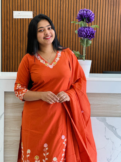 Orange Mulcotton 3 piece Salwar Set A1665