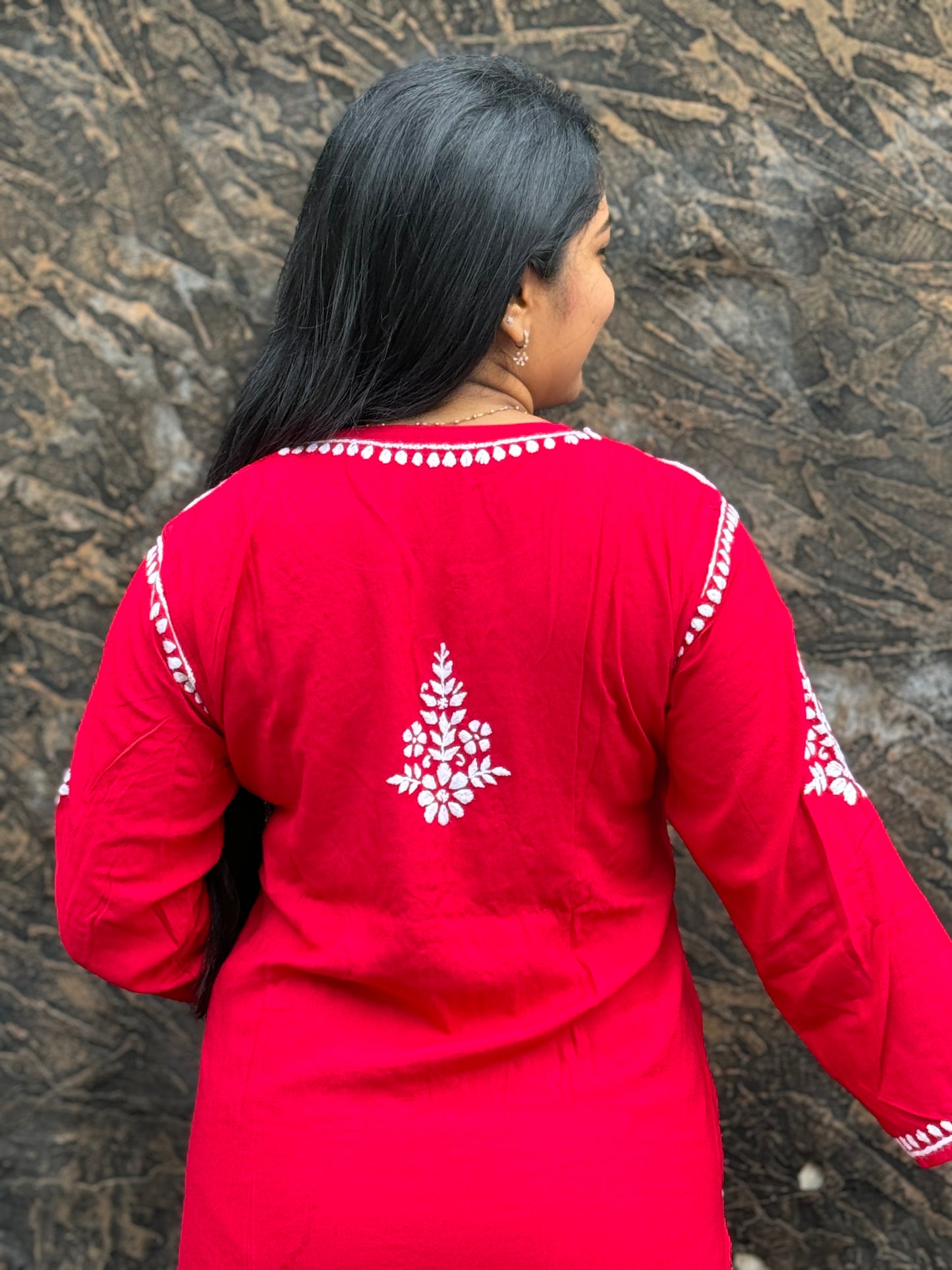 Red & Brown Chikankari Cordset