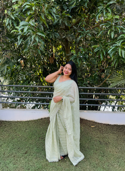 Pastel green Net cota Saree A1678