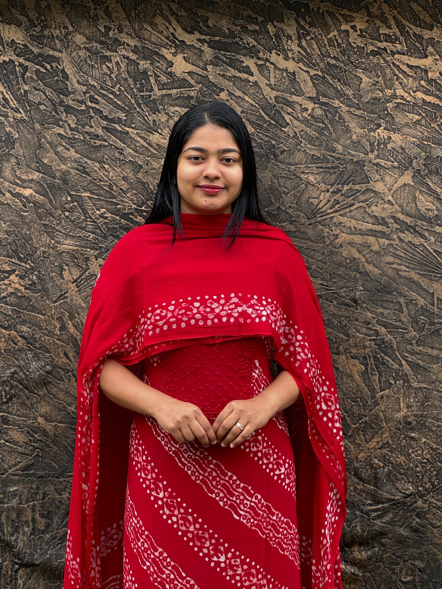 Unstitched three-piece set with intricate Chikankari threadwork on premium georgette fabric. - A1450