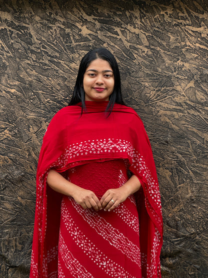 Unstitched three-piece set with intricate Chikankari threadwork on premium georgette fabric. - A1450