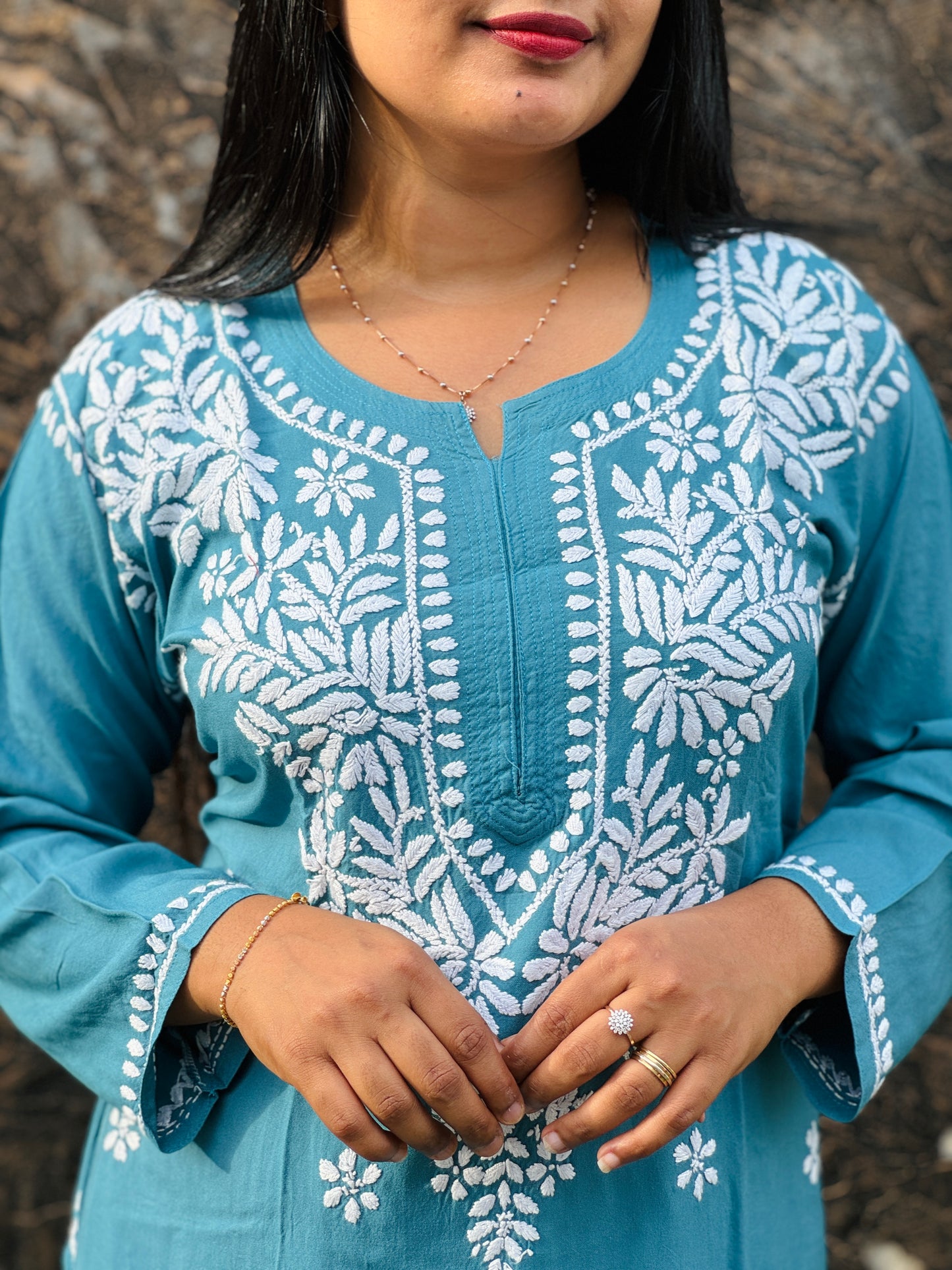 Skyblue & Wine Chikankari Cordset