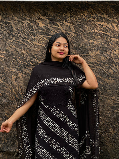 Unstitched three-piece set with intricate Chikankari threadwork on premium georgette fabric. - A1450