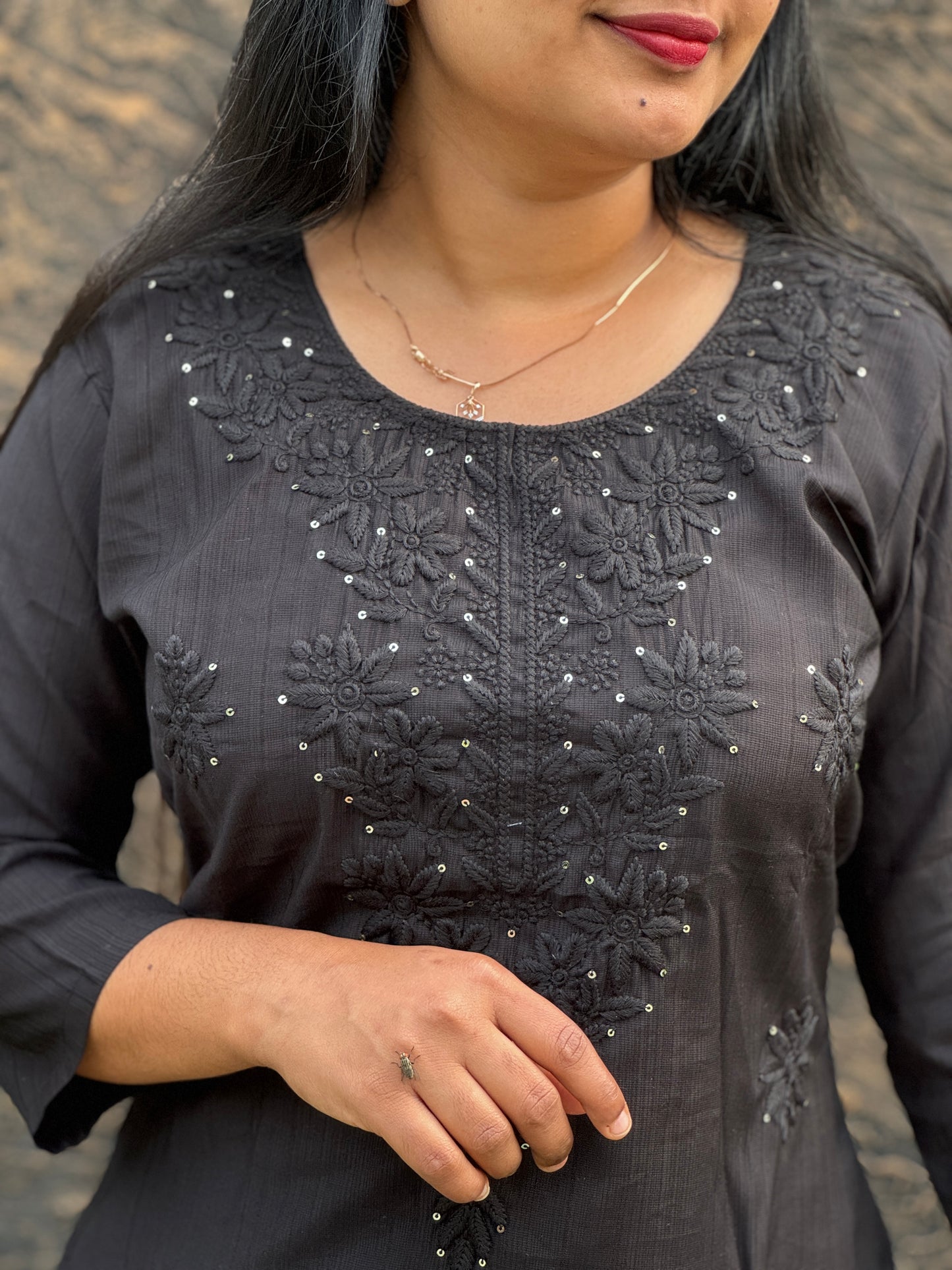 Chikankari Charm in Purple & Black-A1377