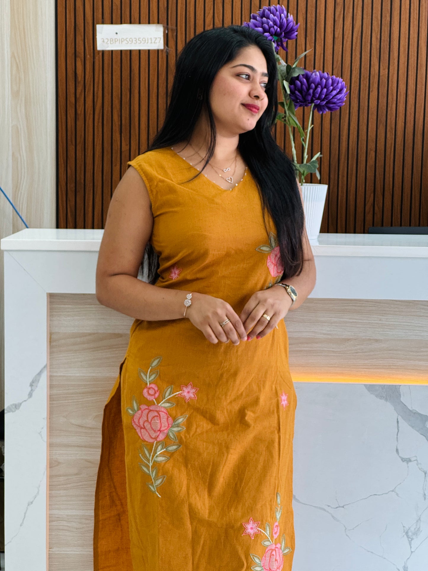 Yellow & Green Khadi Cotton Sleevless Cordset A1662