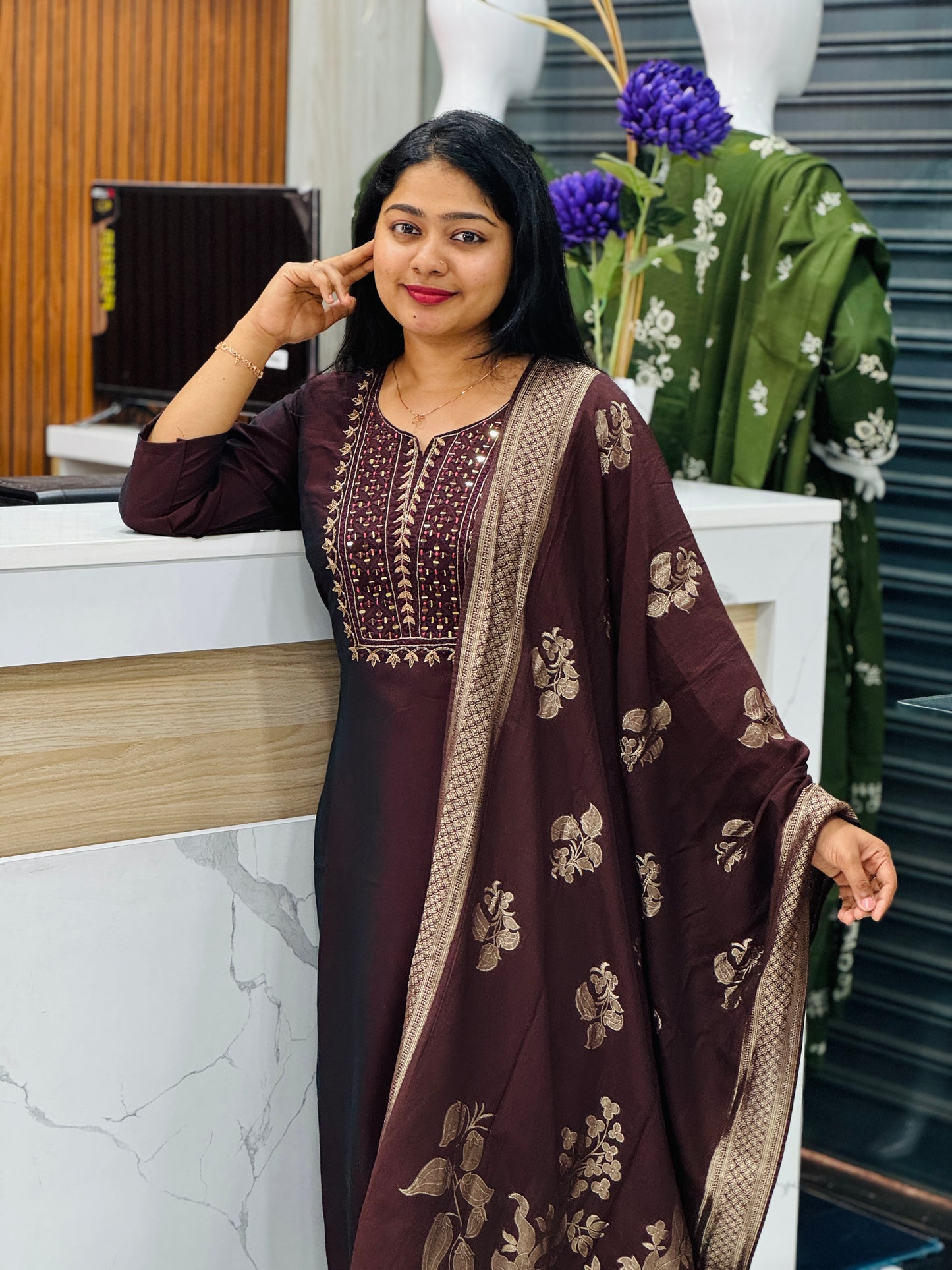 Premium Silk Top with Intricate Handwork & Banarasi Dupatta- A1360