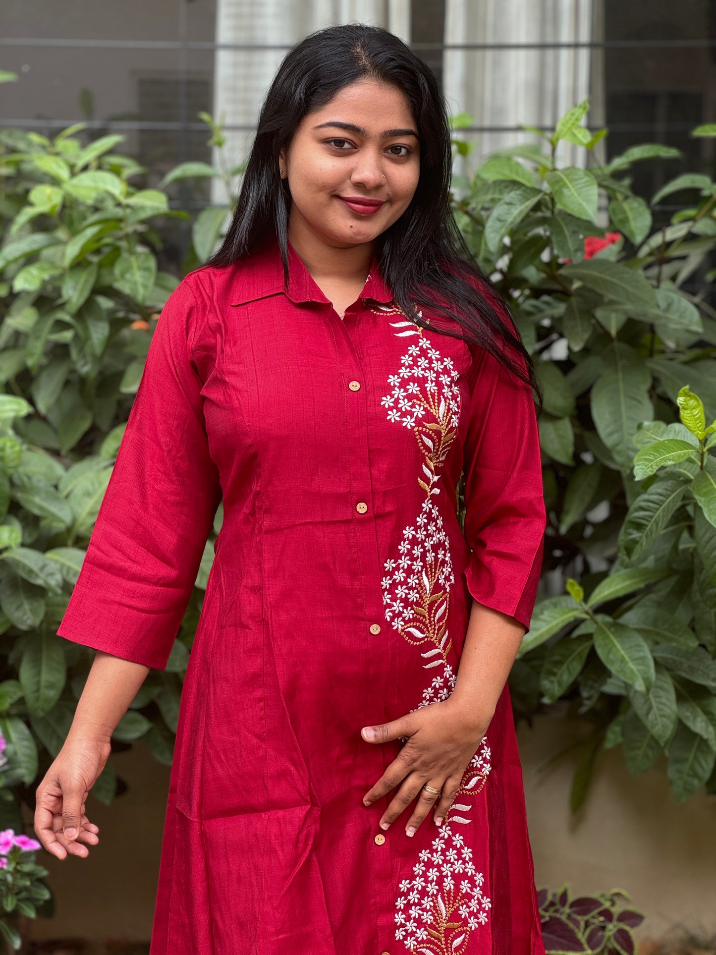 Red 2 piece Cotton Co-ord Set-A1315