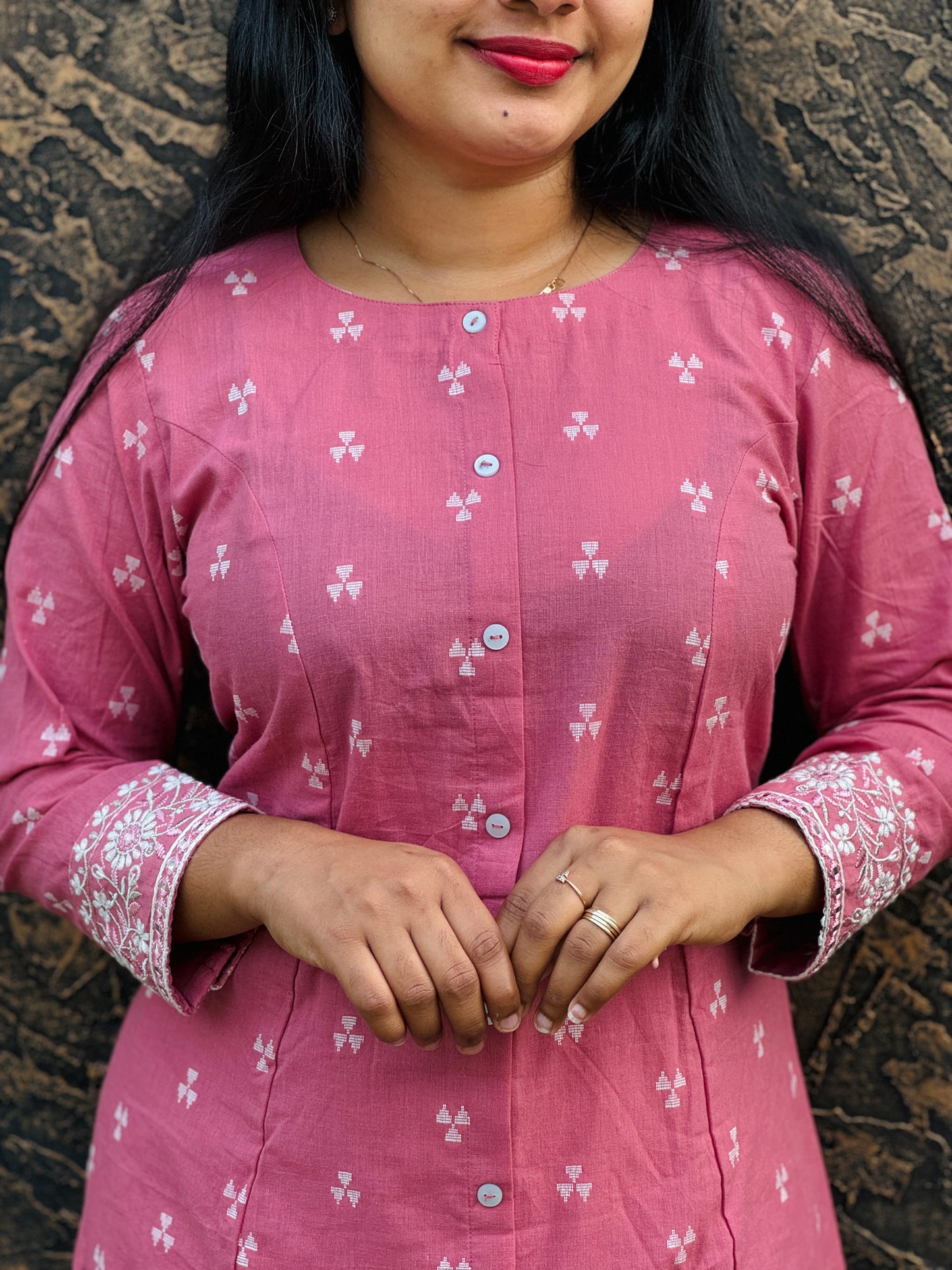 Pink Ikkat Cotton Kurti – Everyday Elegance - A1384
