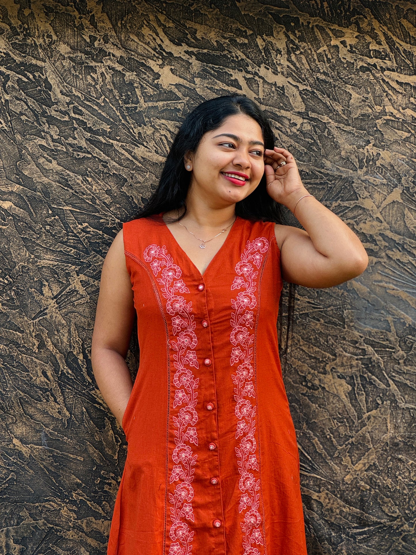Khadi Cotton Cord Set – Brick Red & Sky Blue- A1386