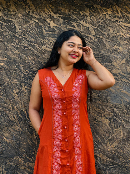 Khadi Cotton Cord Set – Brick Red & Sky Blue- A1386