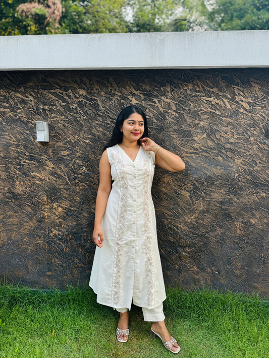 Khadi Cotton Cord Set – Black & Offwhite Shade- A1391