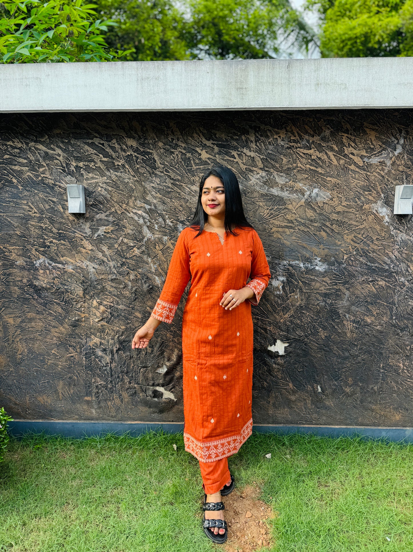 Pink Brick Red Brown Grace –Embroidered Elegance in Every Thread