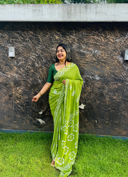 Green Viscose Georgette Saree A1581