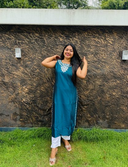 Elegant Silk Kurti – Maroon & Blue Combo ✨ A perfect pick for both daily wear and special occasions- A1432
