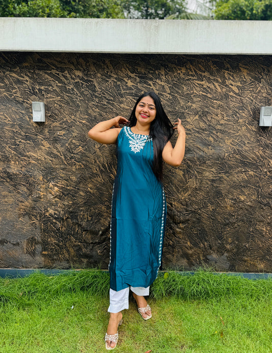 Elegant Silk Kurti – Maroon & Blue Combo ✨ A perfect pick for both daily wear and special occasions- A1432
