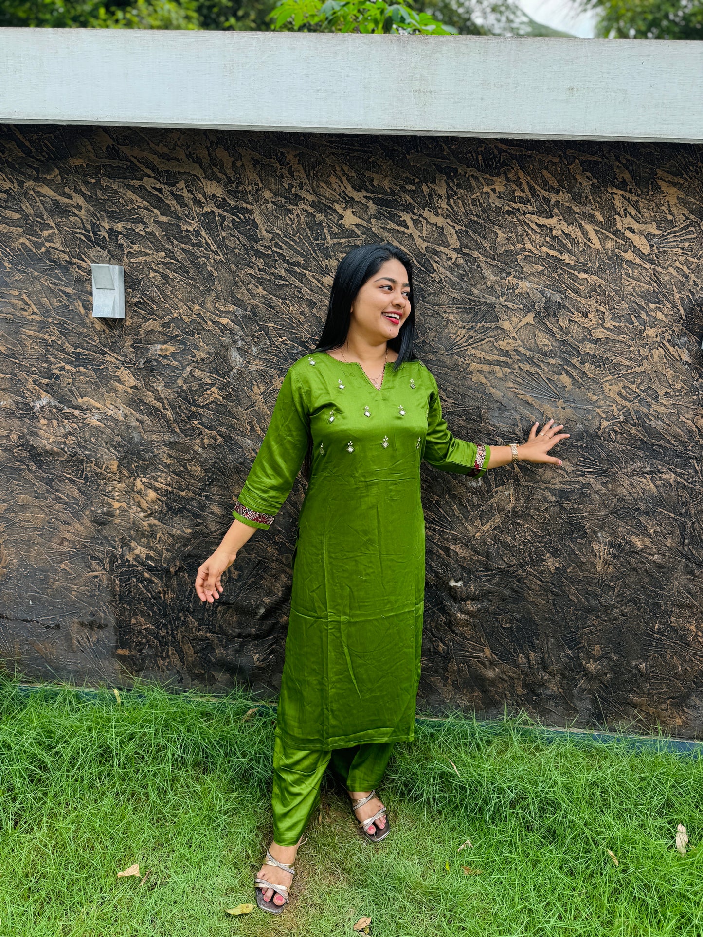 Modal Silk Cordset – Green & Maroon - A- 1494