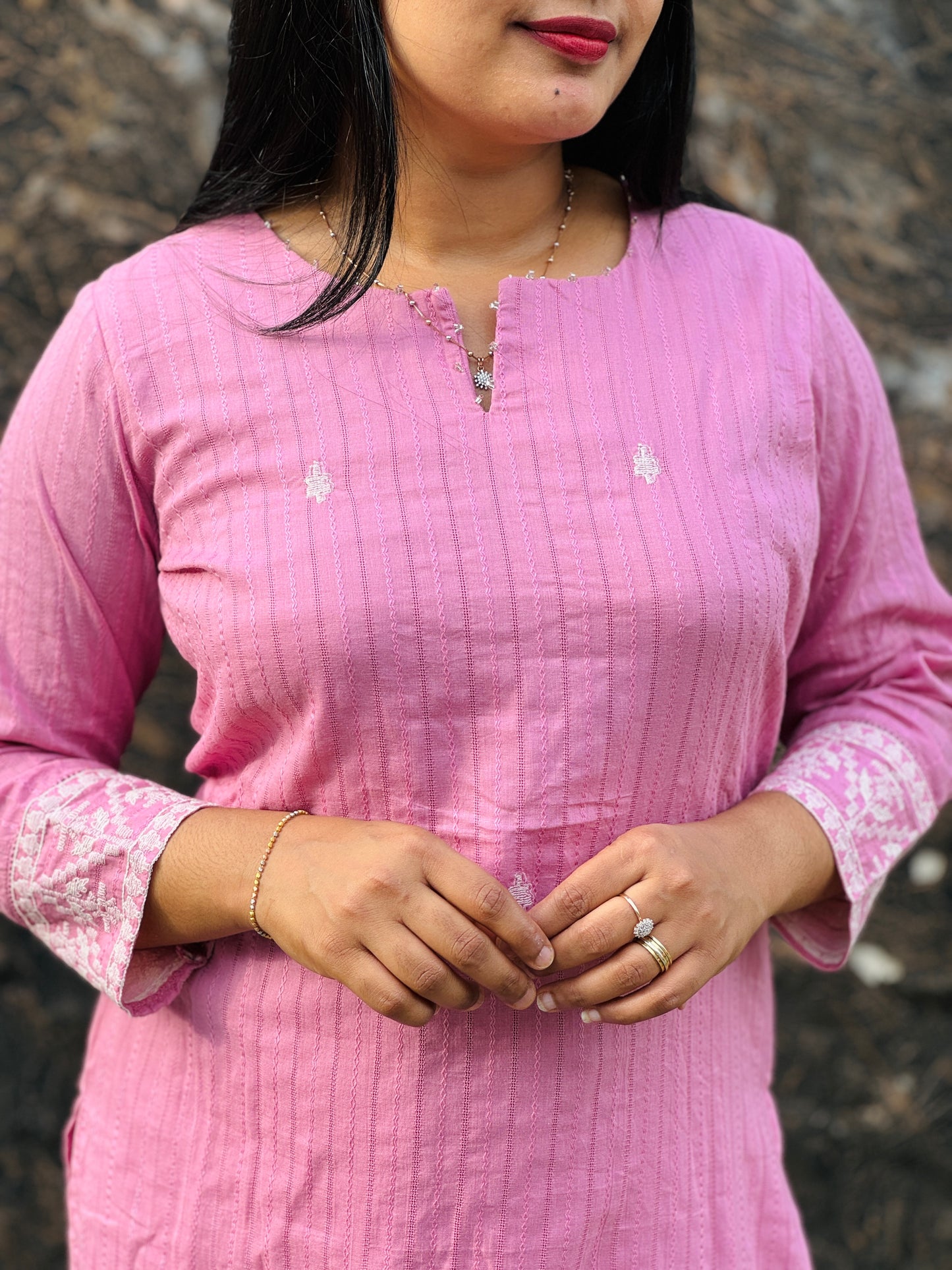Pink Brick Red Brown Grace –Embroidered Elegance in Every Thread