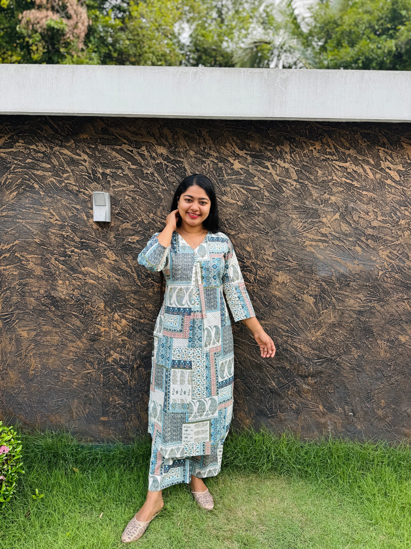 Kantha Cotton Co-ord Flex Bottom with Pockets- A1381