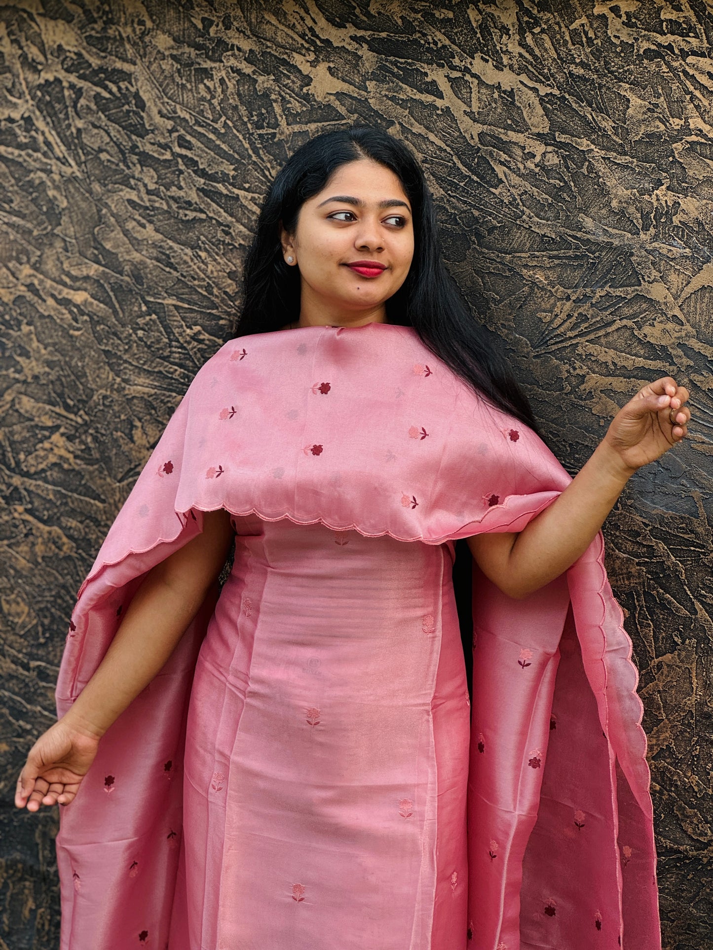 Crispy Silk Suit Sets with Delicate Cut Work- A1388