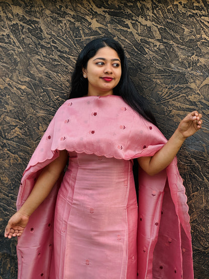 Crispy Silk Suit Sets with Delicate Cut Work- A1388