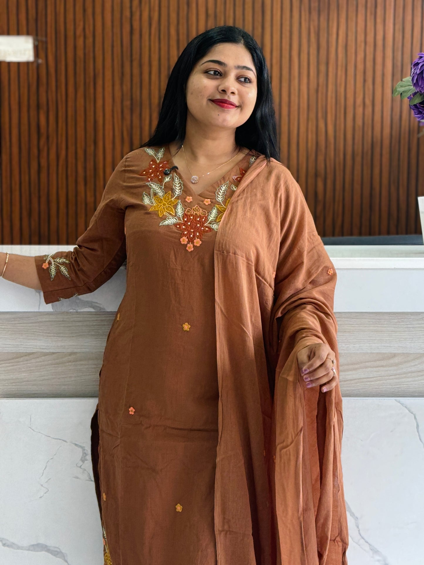Brown & Orange Elegance Mul  Cotton 3ps ✨A1961