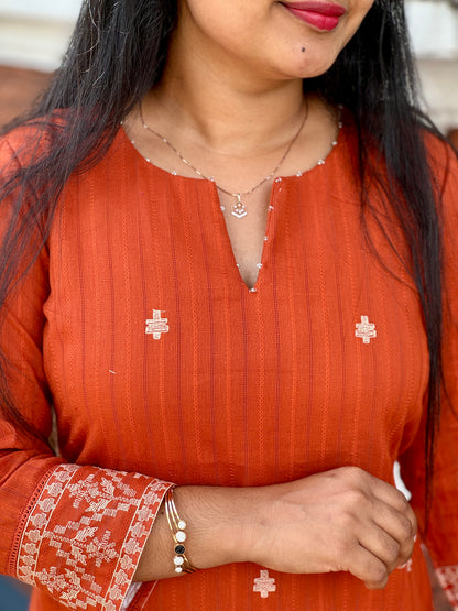 Brick Red Grace – Embroidered Elegance in Every Thread - A1409