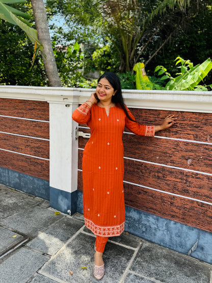 Brick Red Grace – Embroidered Elegance in Every Thread - A1409