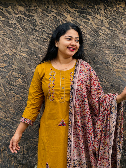 Kalankari Cotton Set 💙💛- A1412