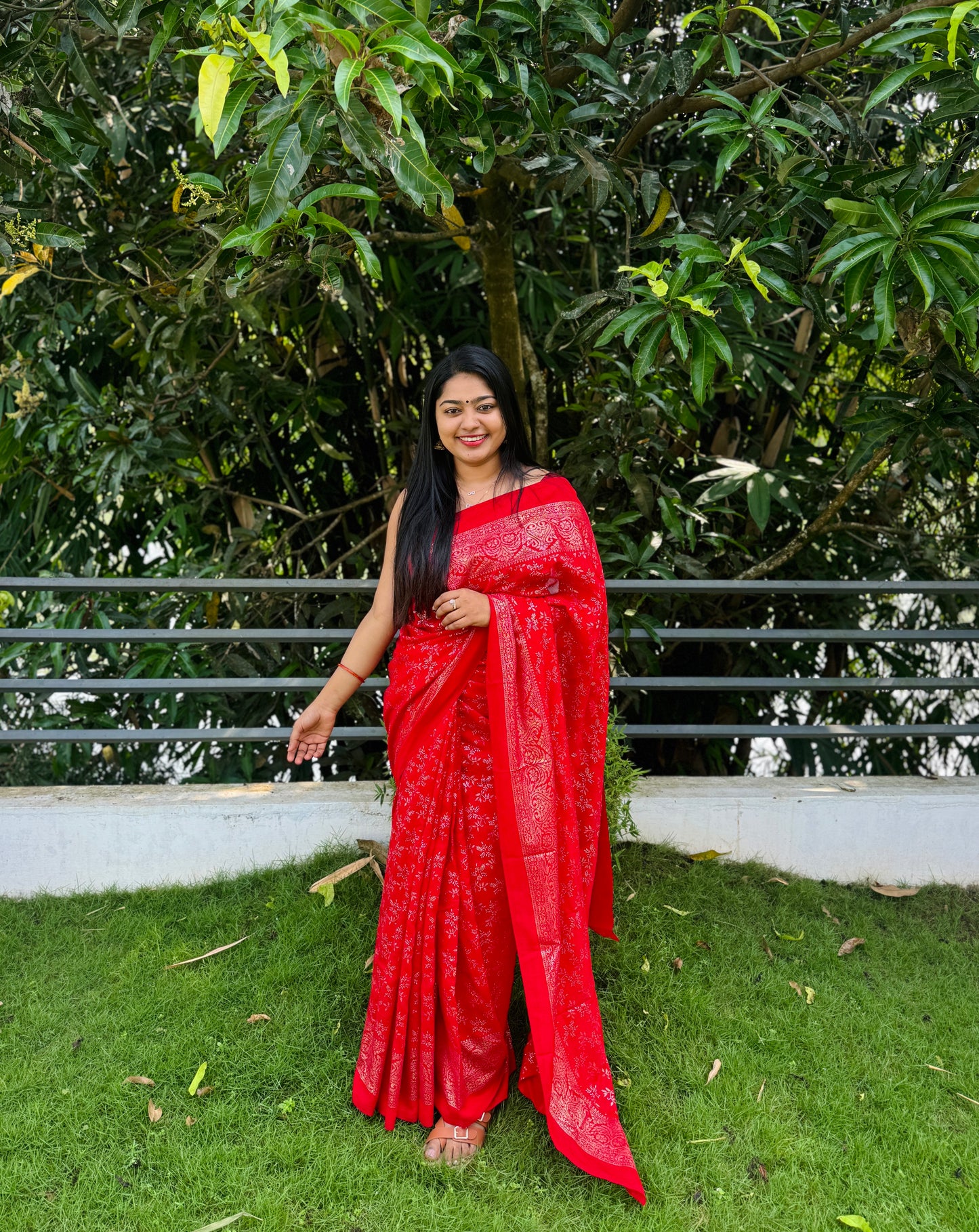 Christmas theme Vichitra silk Saree A1607