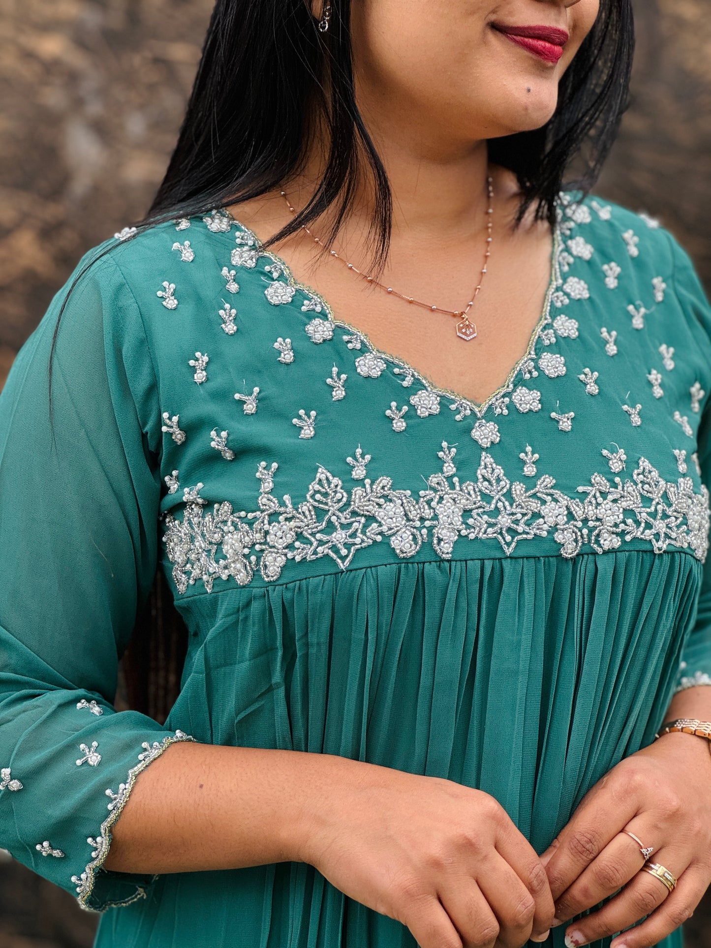 Premium Georgette Elegance ✨ Stunning mustard yellow and teal green - A1487