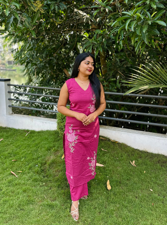 Pink Color Khadi Cotton Cordset