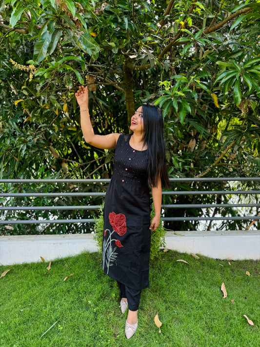 Daily Wear black Colour Khadi Cotton Cord Set A1630