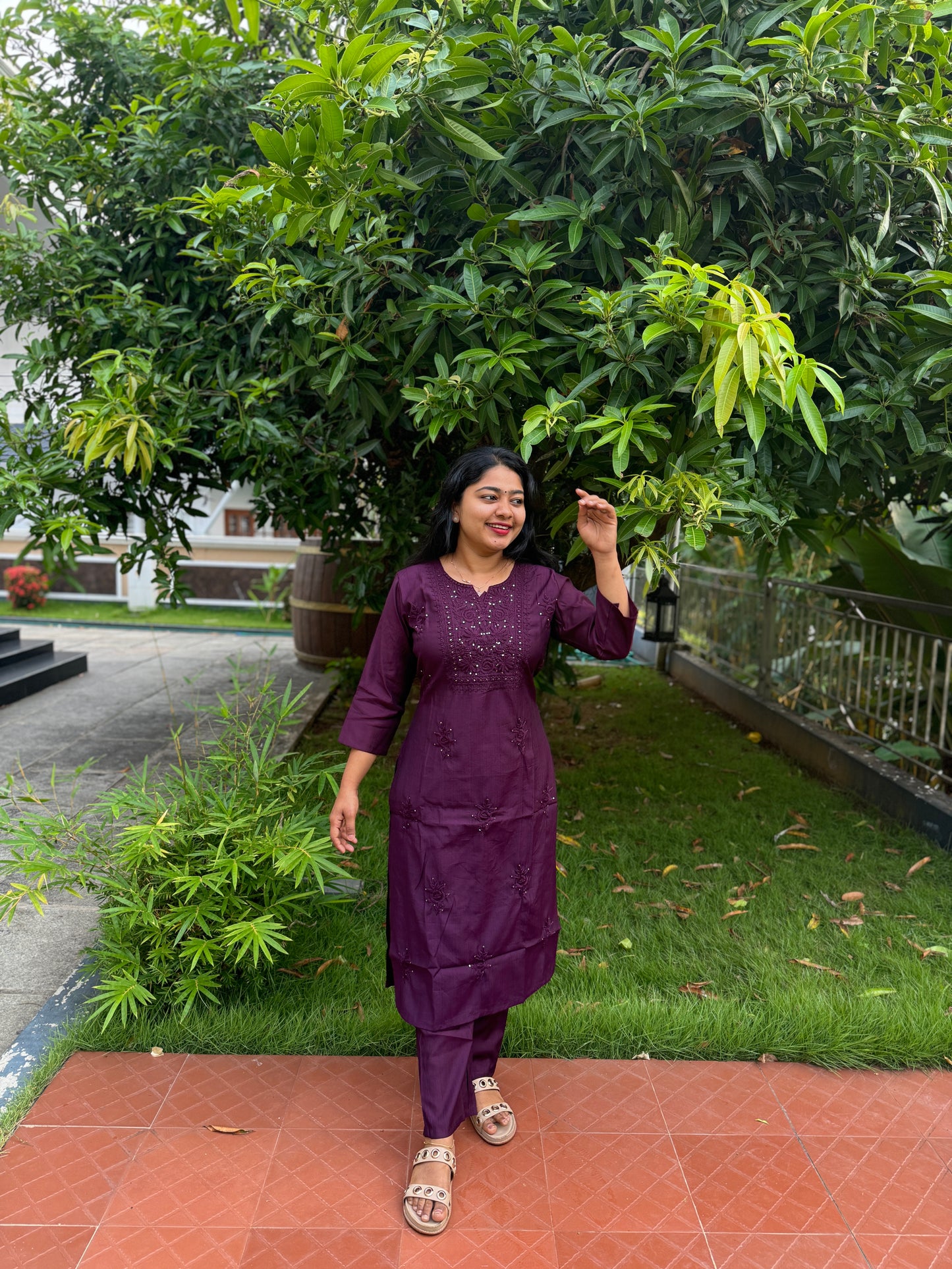 Chikankari Charm in Purple & Black-A1377