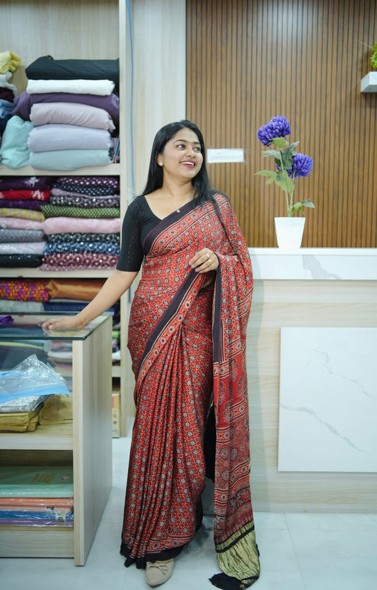 Ajrak Print Modal Silk Saree A1632
