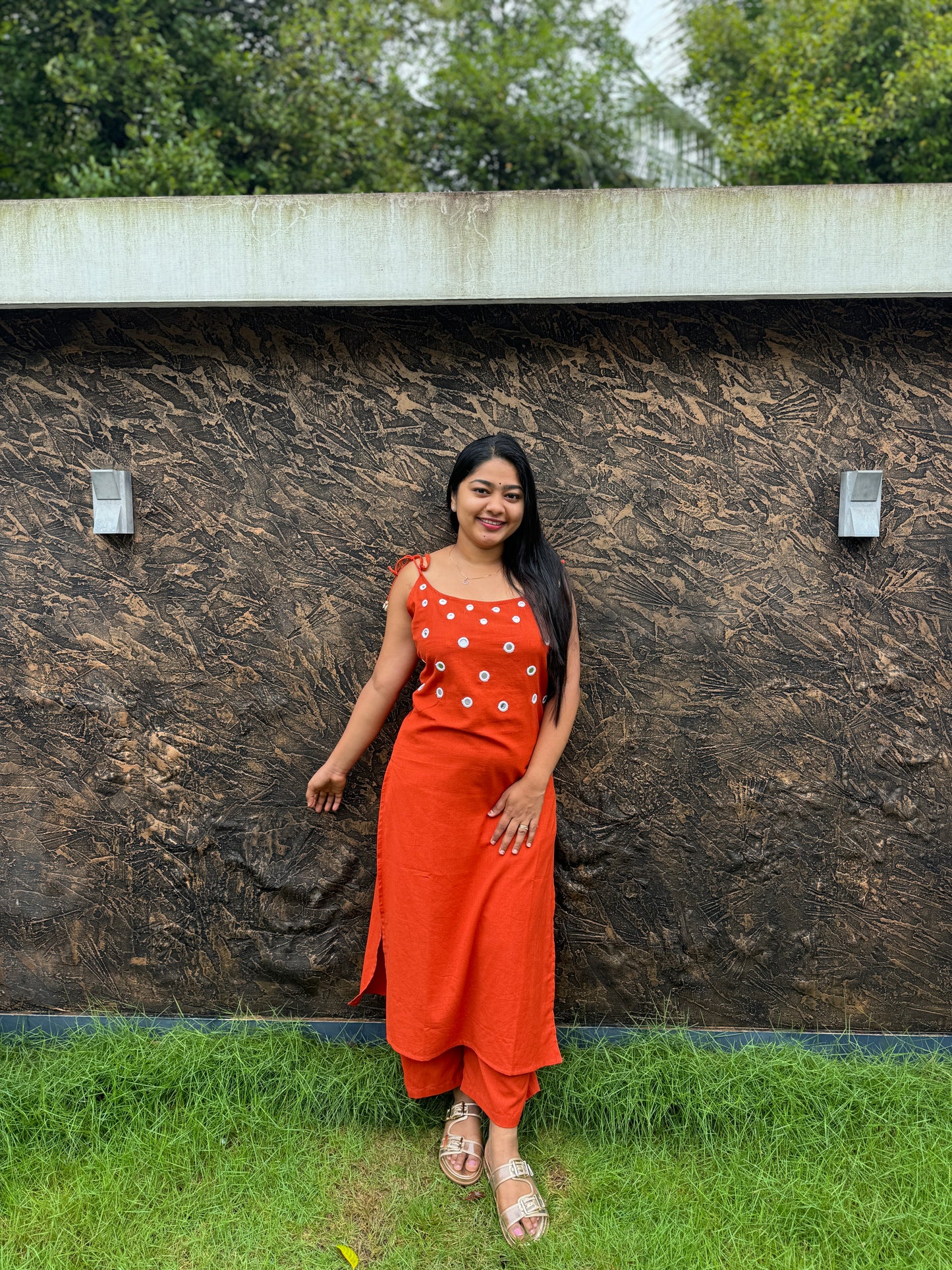 Brick red cord set in premium khadi cotton – soft, breathable, and perfect for all-day wear. A1448