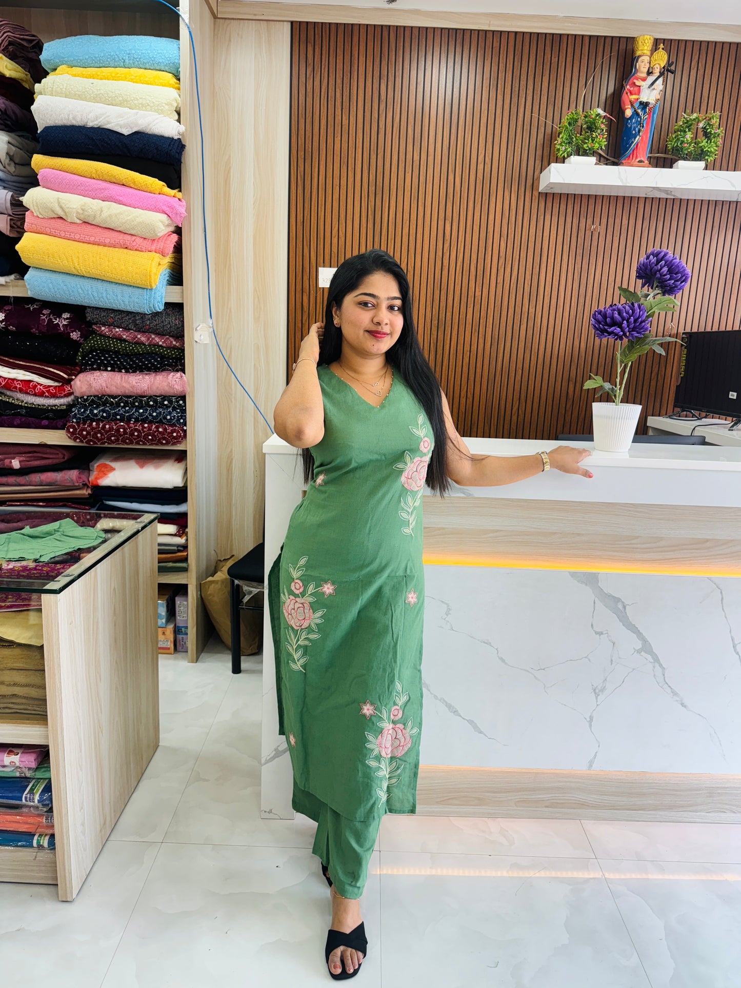 Yellow & Green Khadi Cotton Sleevless Cordset A1662