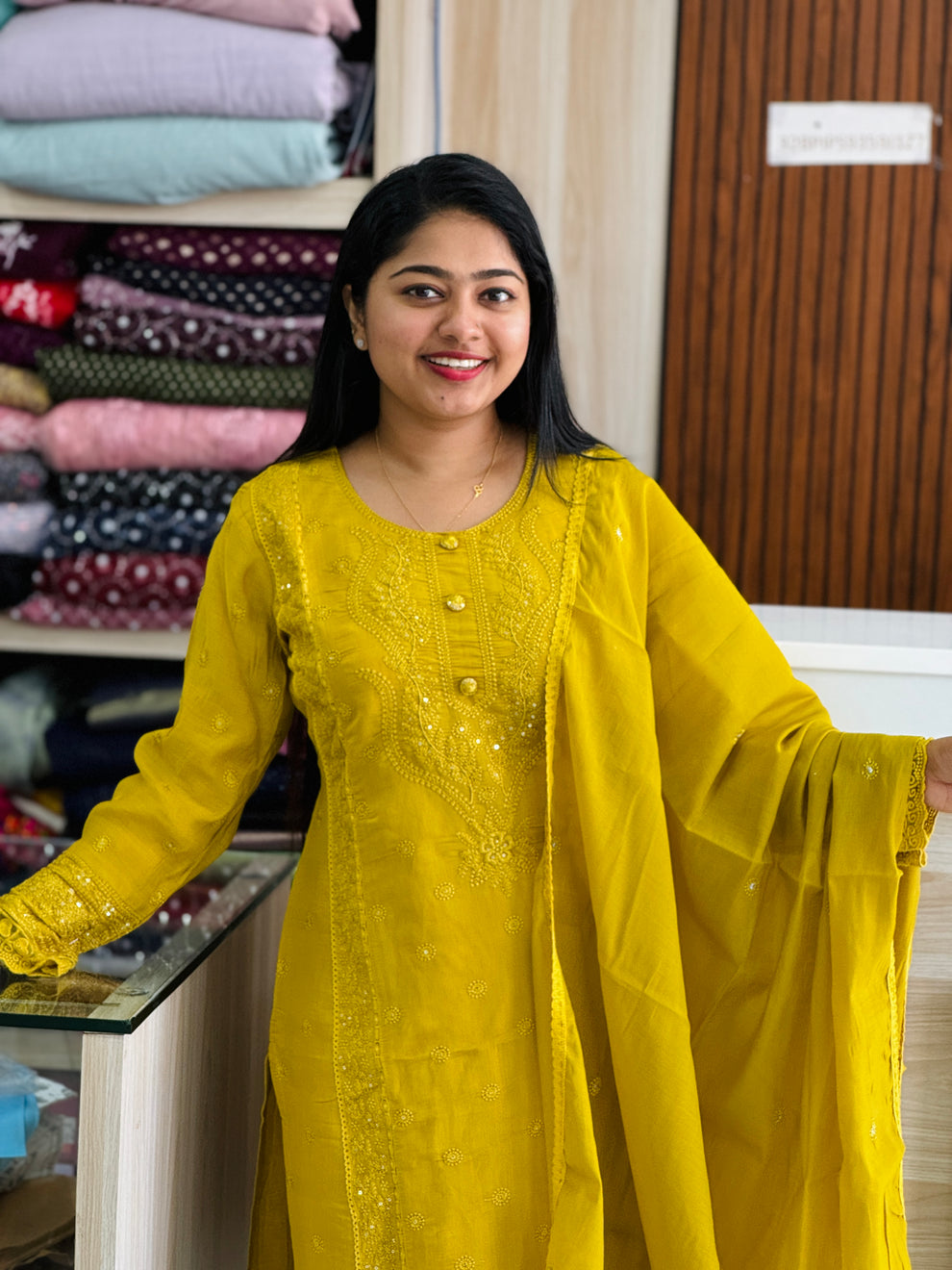 Beautiful mul chanderi 3-piece salwar set A 1603 – Hand Picked By Vismaya