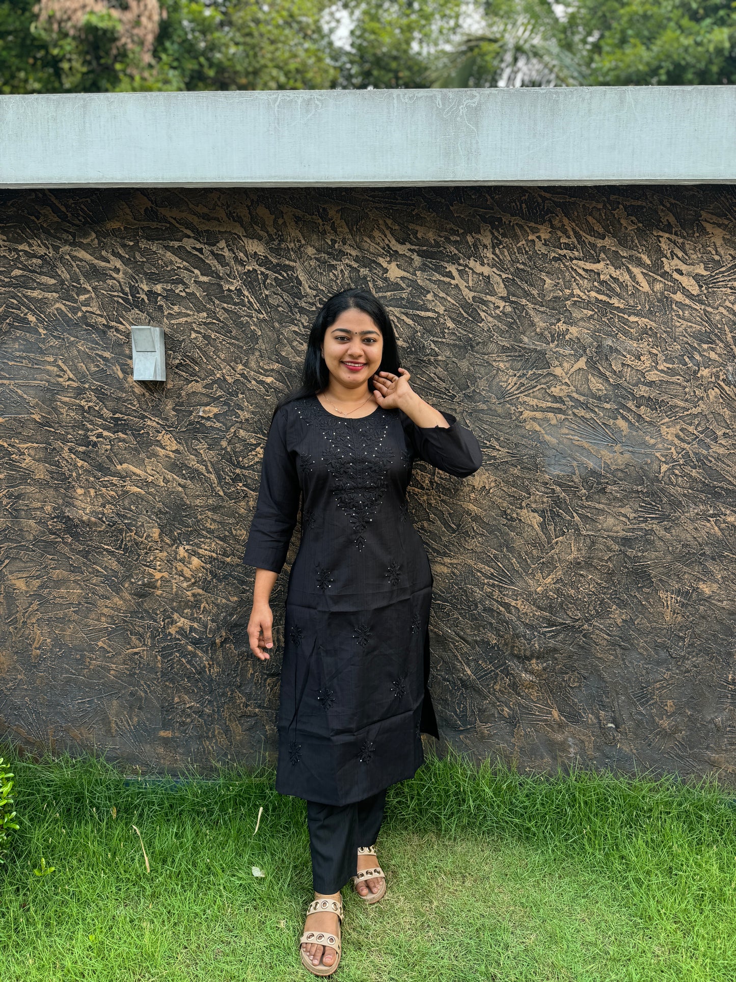 Chikankari Charm in Purple & Black-A1377
