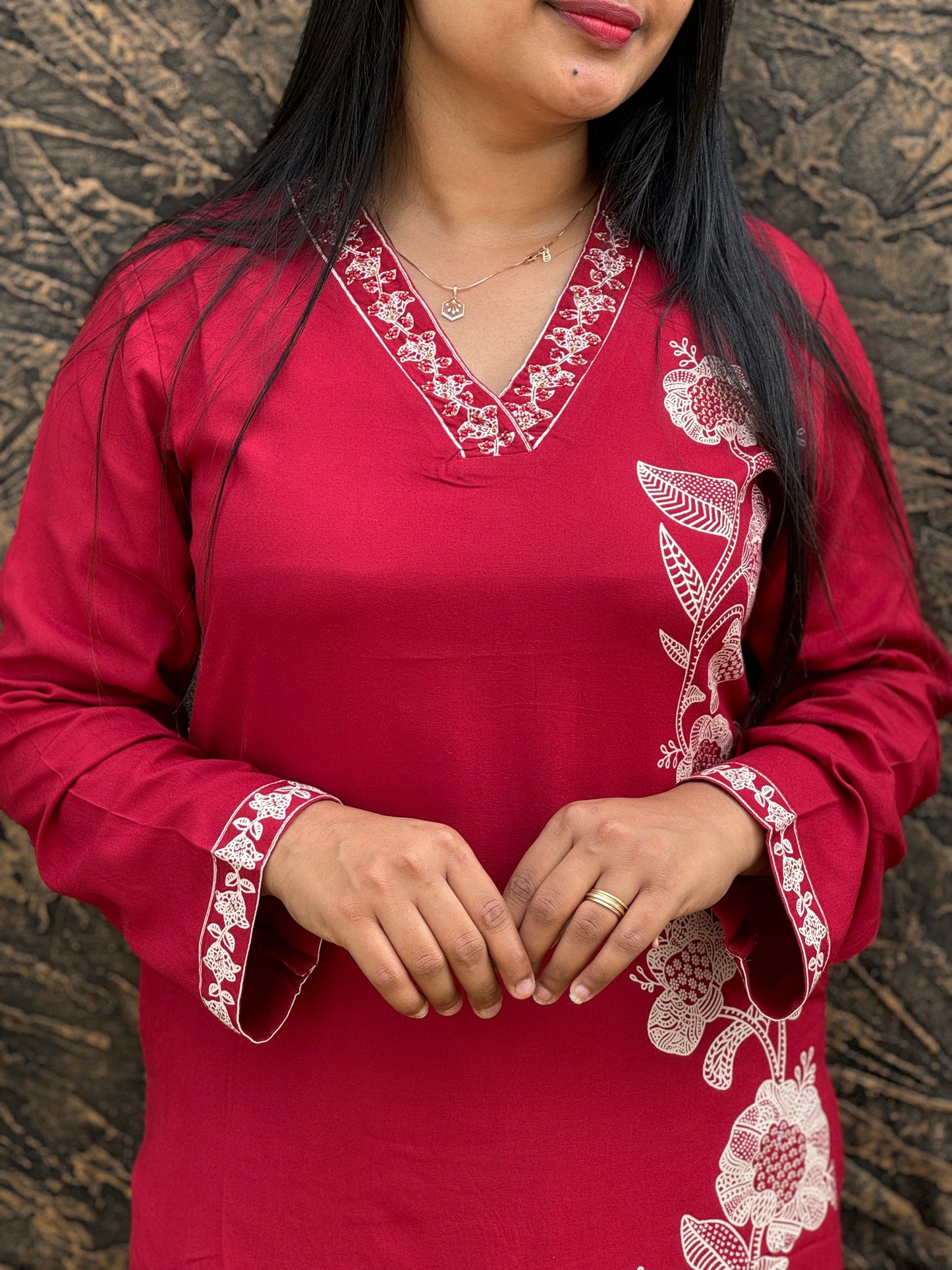 Soft Cotton Cordset In a rich Maroon shade - A1444