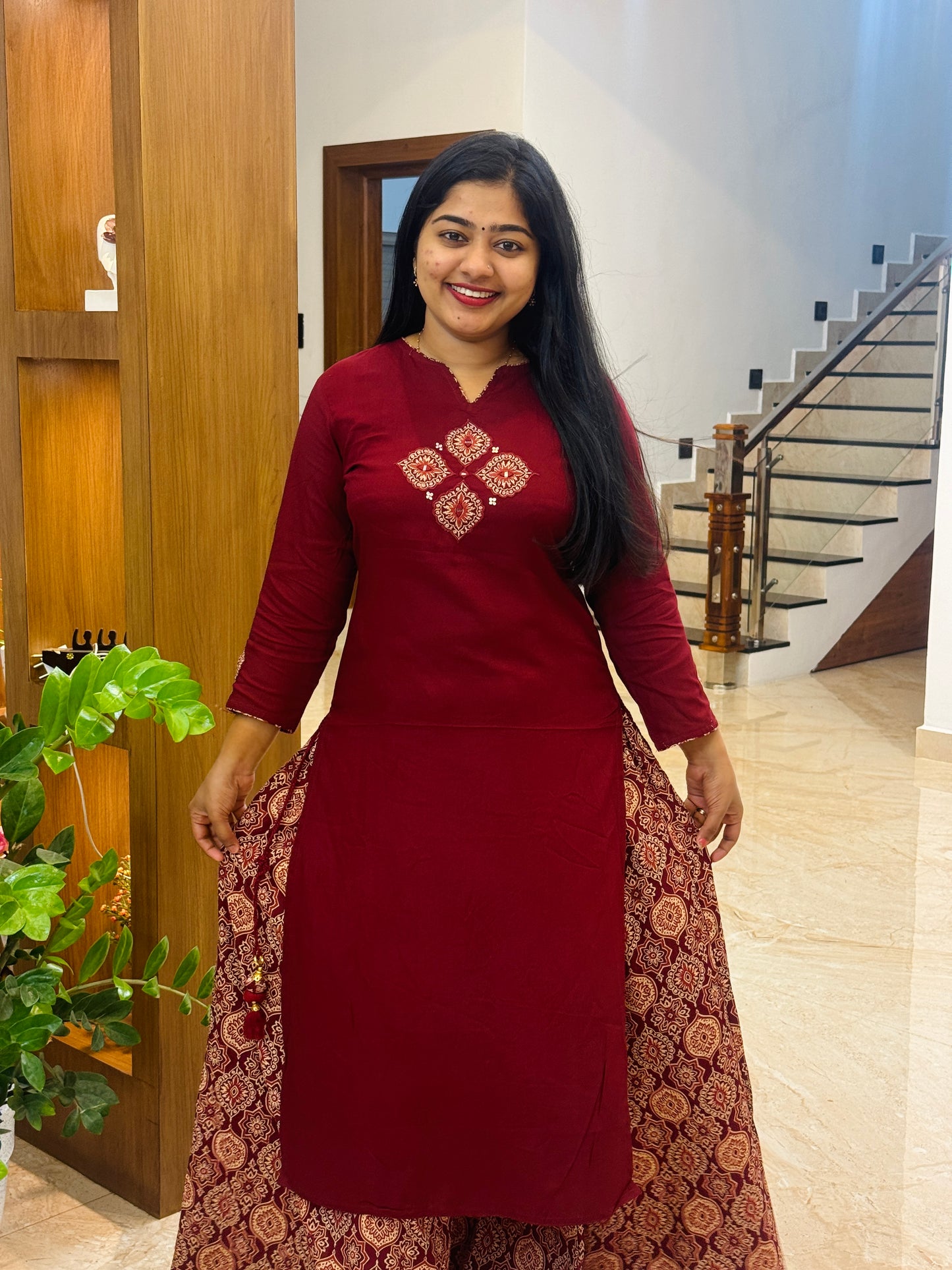 Maroon Colour Top With Palazzo bottom A1737