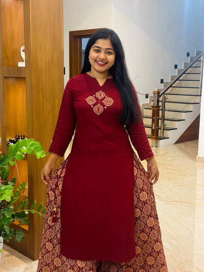 Maroon Colour Top With Palazzo bottom A1737
