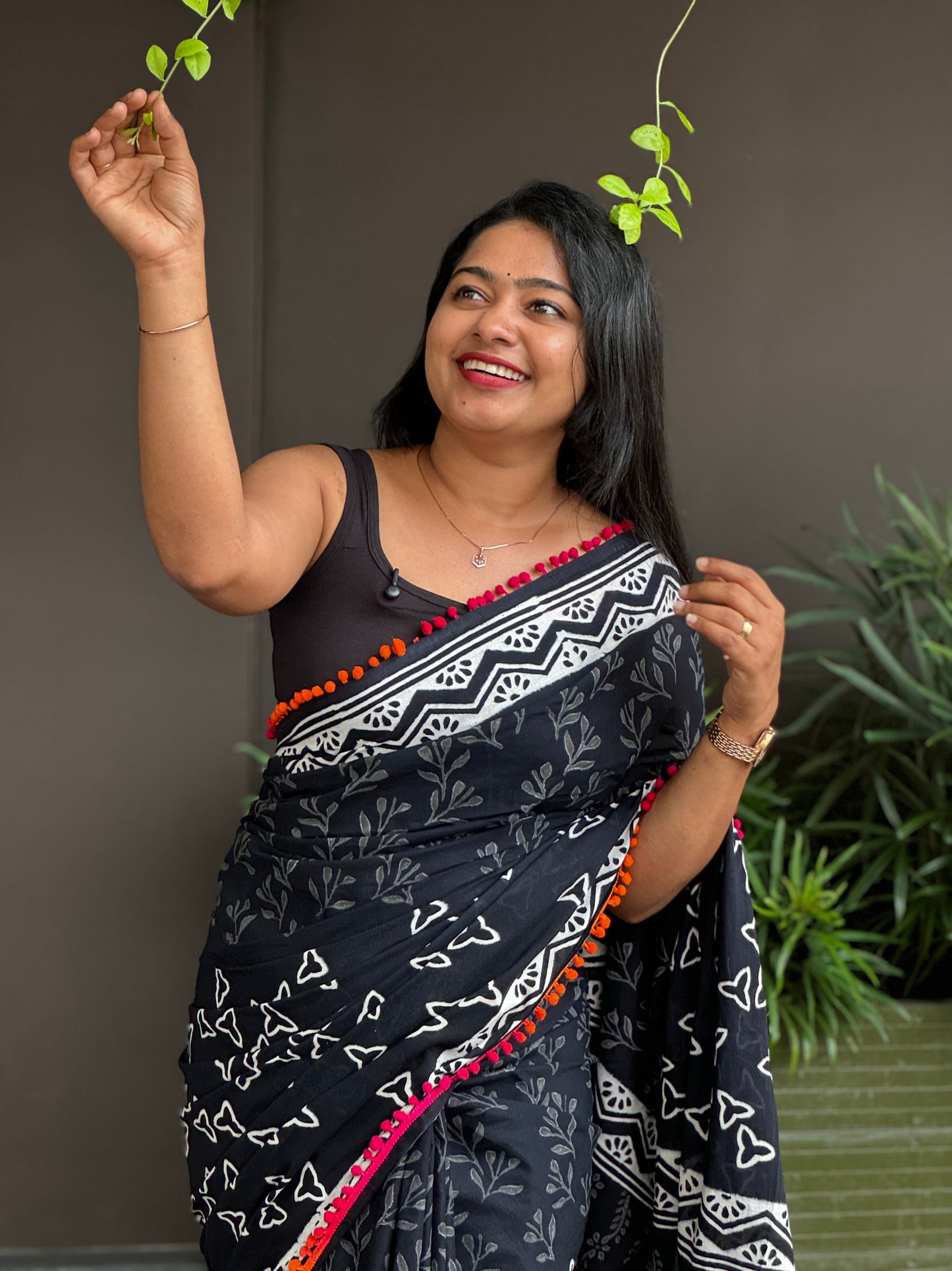 Black Soft Cotton Saree-A1345