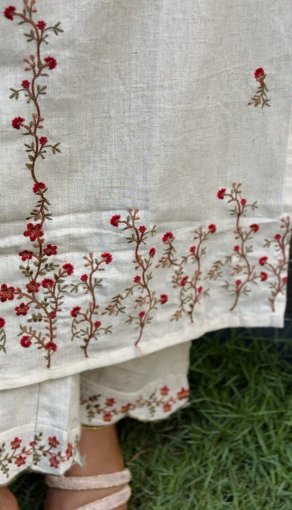 Offwhite 2 piece Khadi Cotton Co-ord Set-A1420