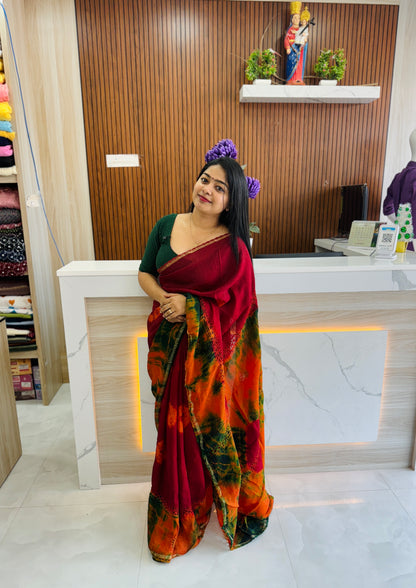 Premium Jute  Silk Saree ( maroon & green combo )✨A1671