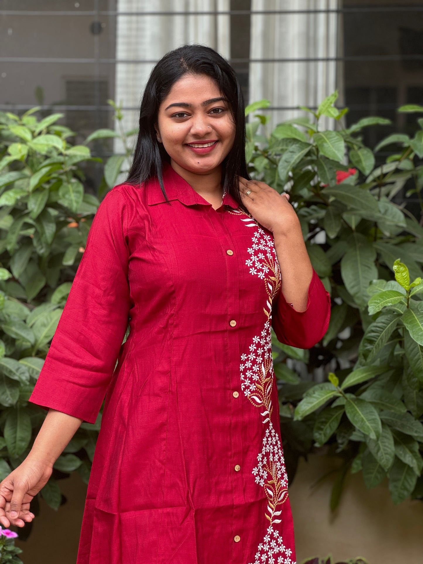 Red 2 piece Cotton Co-ord Set-A1315