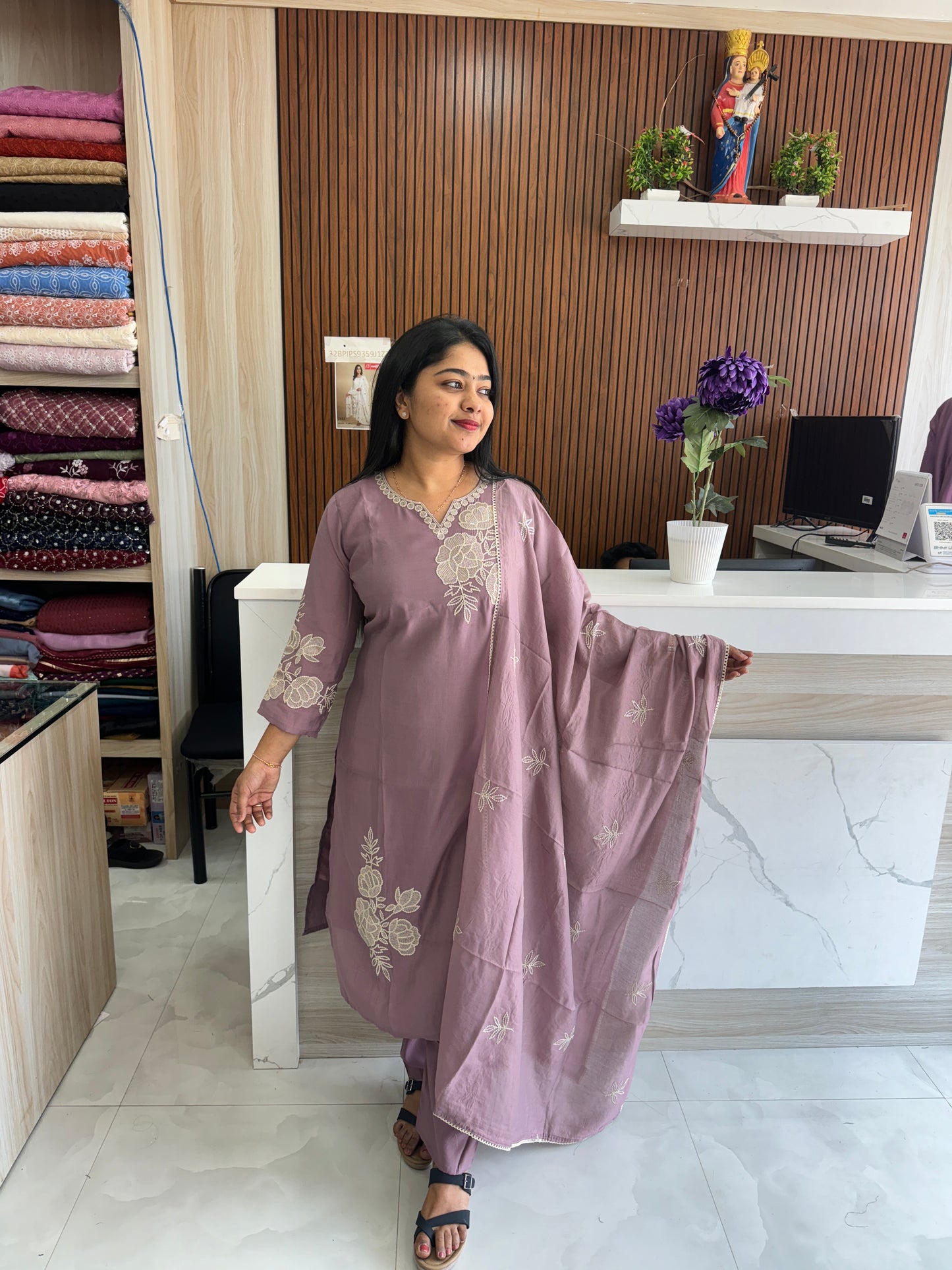Lavender  3-piece set in premium Chanderi silk  A1727