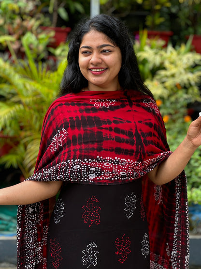 Back by popular demand – our black and red unstitched salwar set in beautiful batik print- A1224