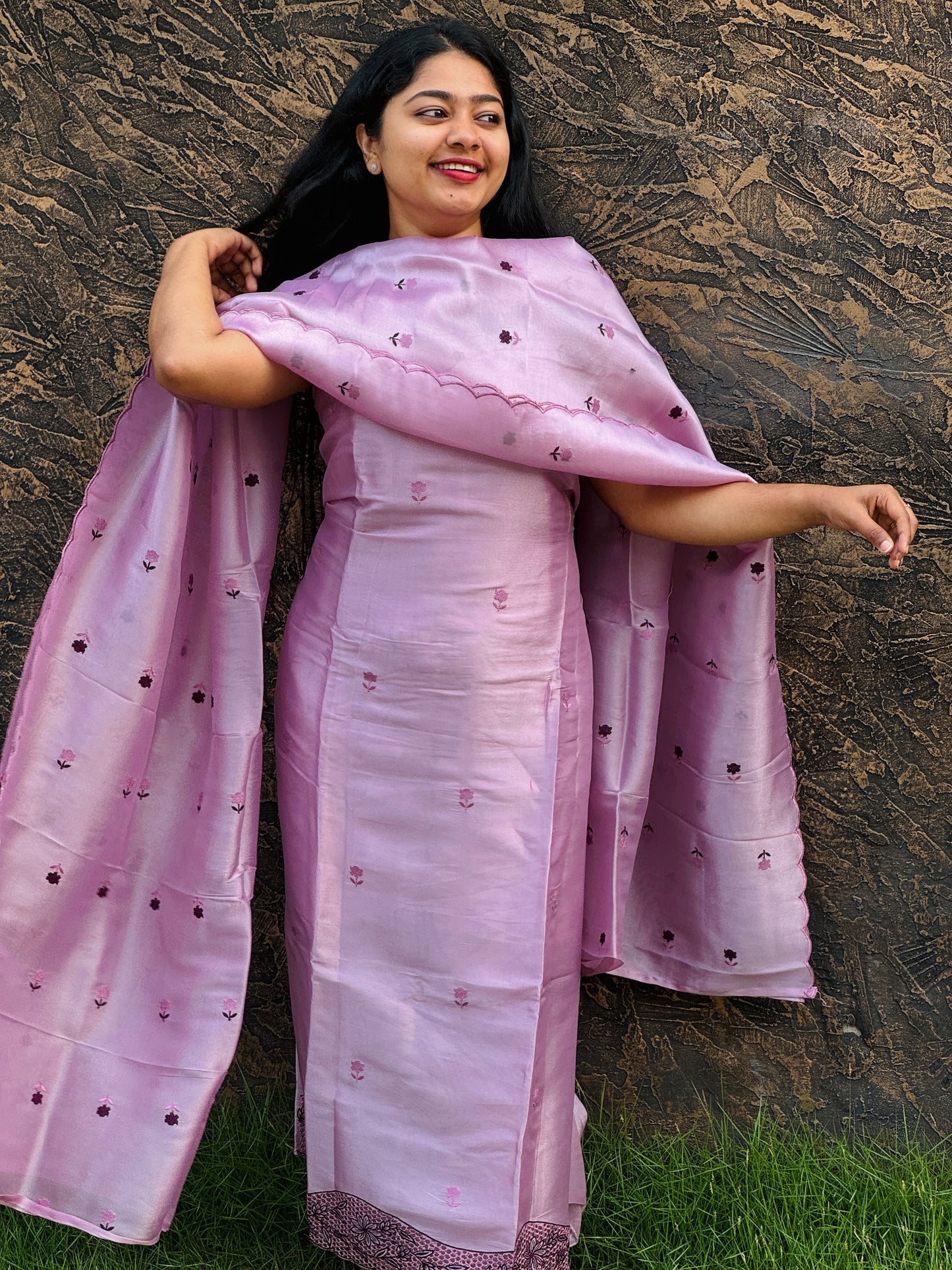 Crispy Silk Suit Sets with Delicate Cut Work- A1388