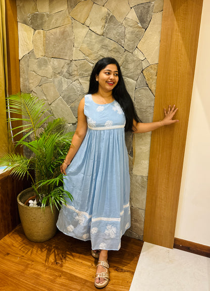 Powder Blue & Lavender Shade Sleeveless Frock ✨A1946