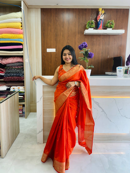 Bright Orange Soya Silk Saree A1668